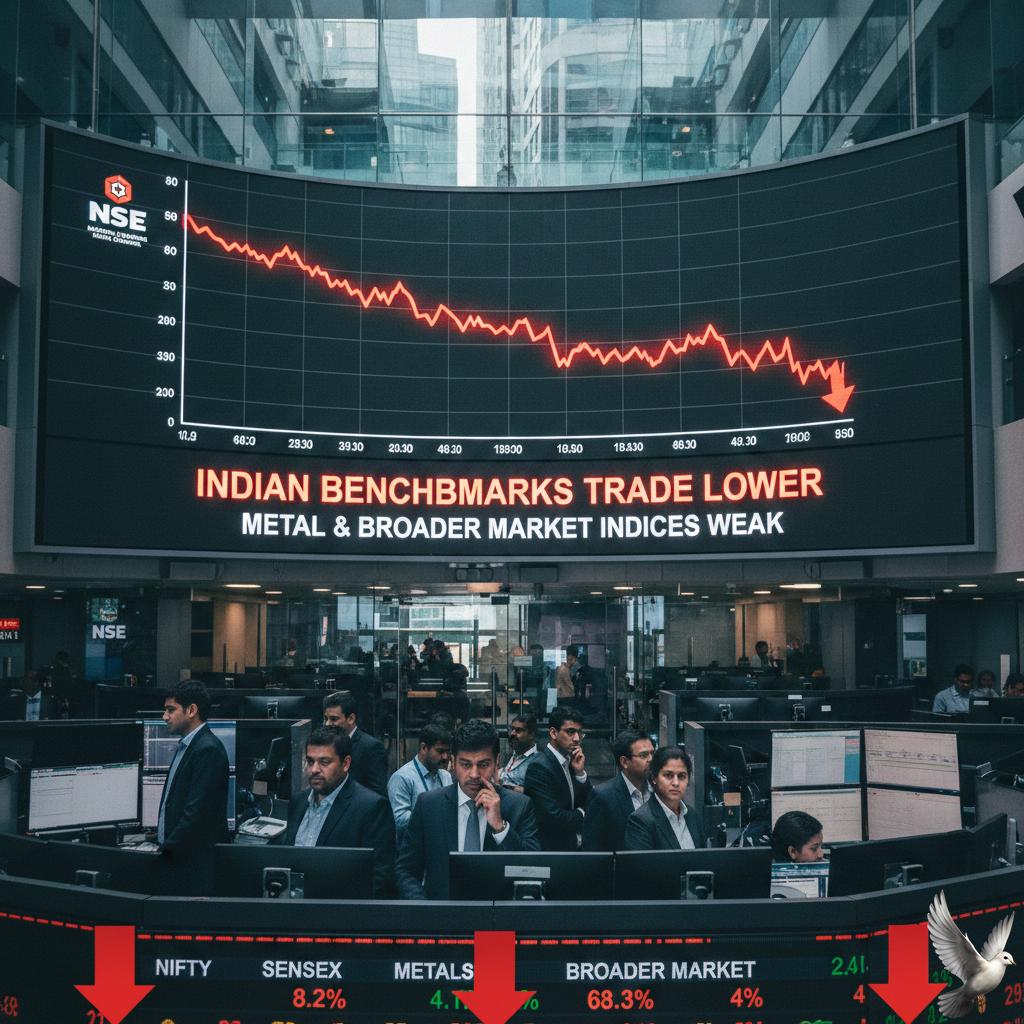 Indian Benchmarks Trade Lower Amid Weakness in Metal and Broader Market Indices