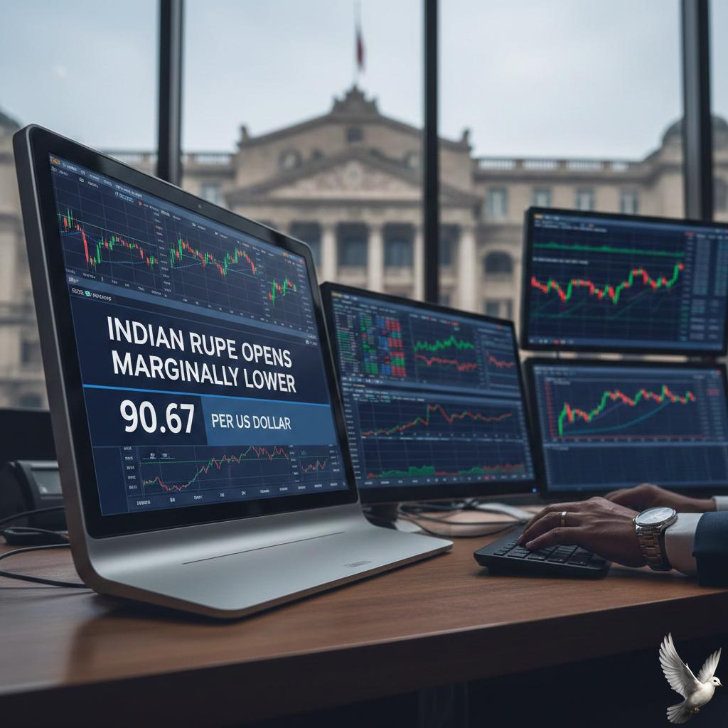 Indian Rupee Opens Marginally Lower at 90.67 Per US Dollar