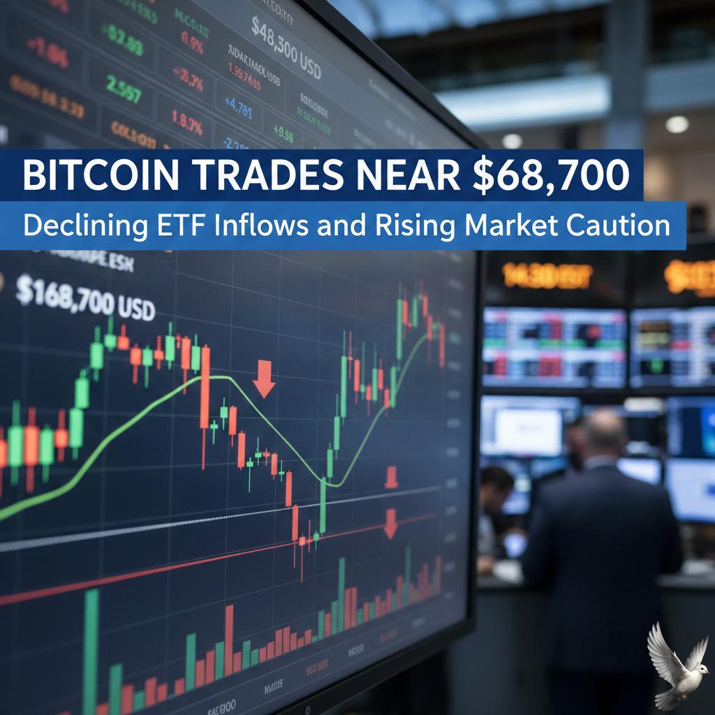 Bitcoin Trades Near $68,700 Amid Declining ETF Inflows and Rising Market Caution
