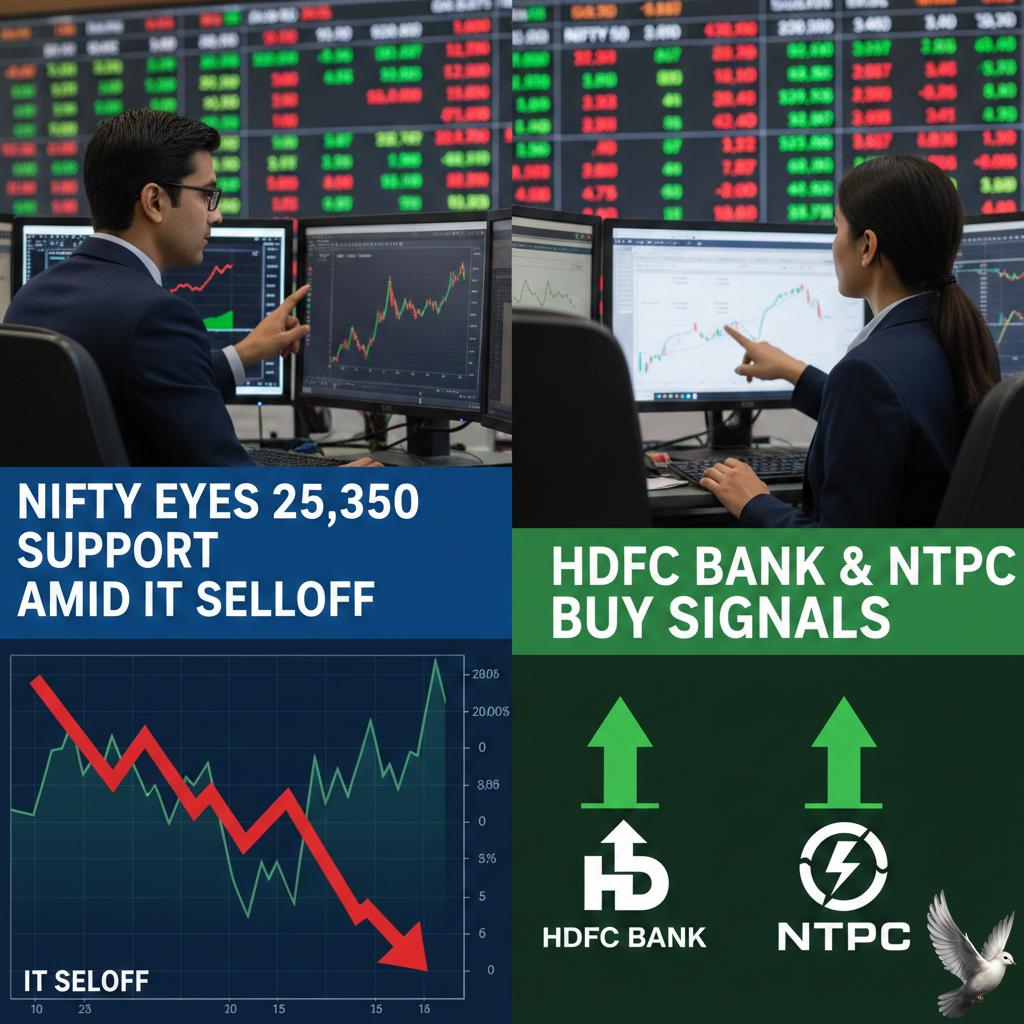 Nifty Eyes 25,350 Support Amid IT Selloff as HDFC Bank and NTPC Show Buy Signals