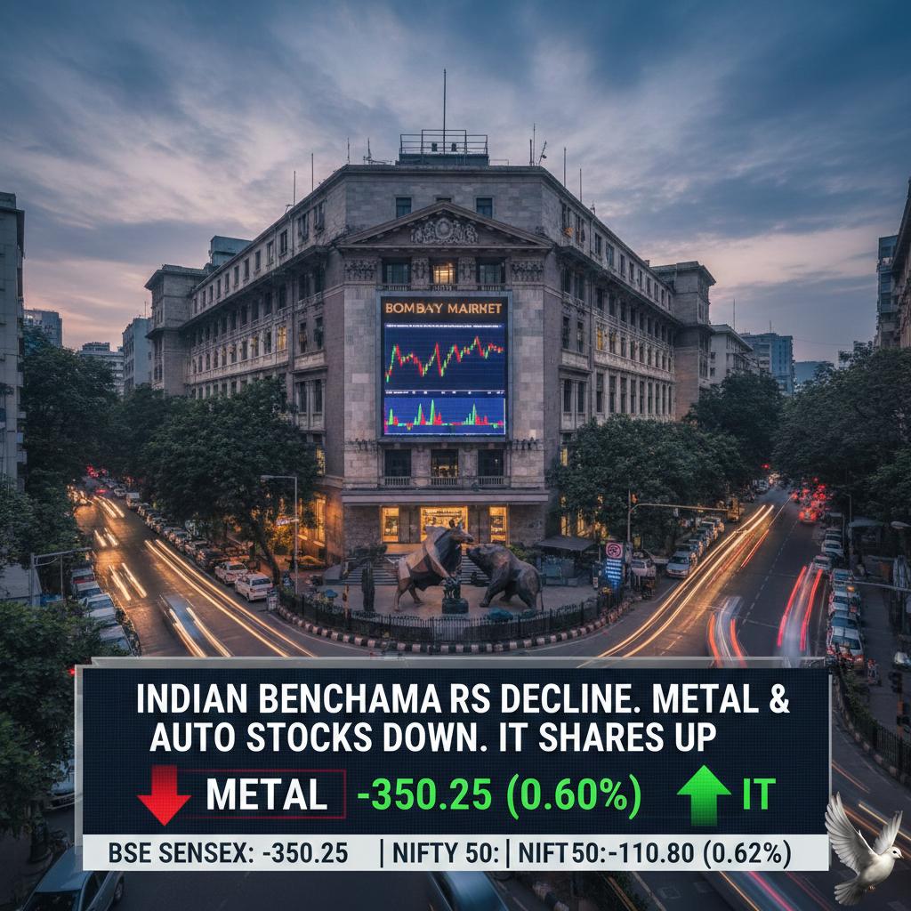 Indian Benchmarks Decline as Metal and Auto Stocks Weigh Against IT Gains