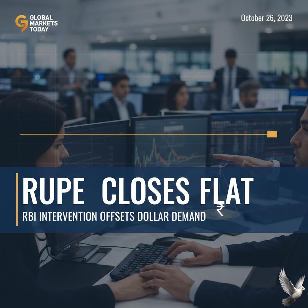 Rupee Closes Flat Amid Reported RBI Intervention Offsetting Dollar Demand