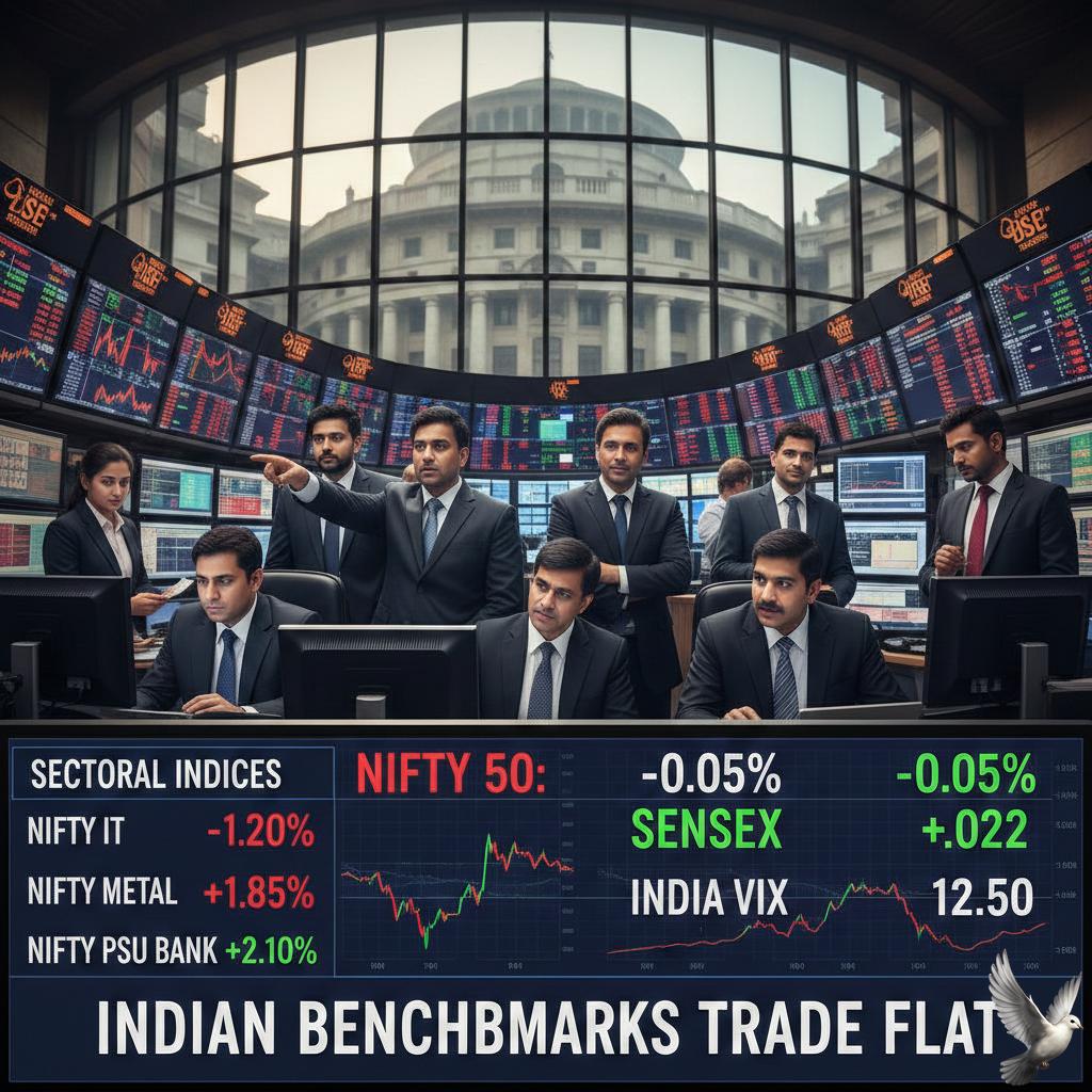 Indian Benchmarks Trade Flat as IT Losses Offset Gains in Metal and PSU Bank Sectors