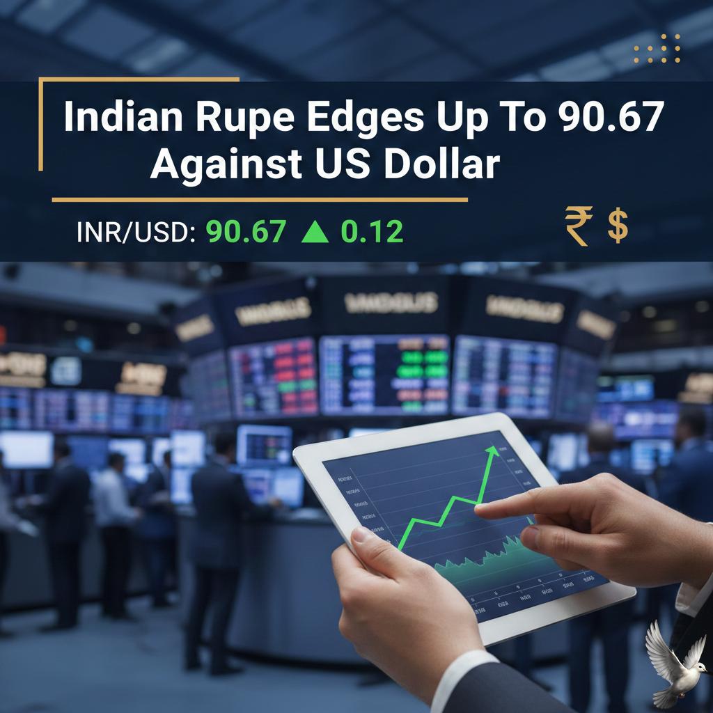 Indian Rupee edges up to 90.67 against US Dollar in early trade