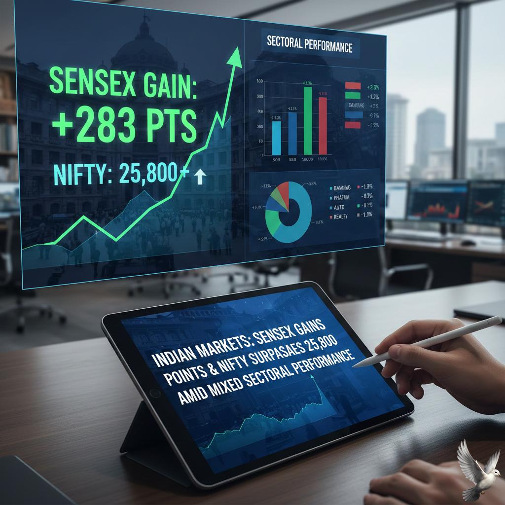 Sensex Gains 283 Points and Nifty Surpasses 25,800 Amid Mixed Sectoral Performance