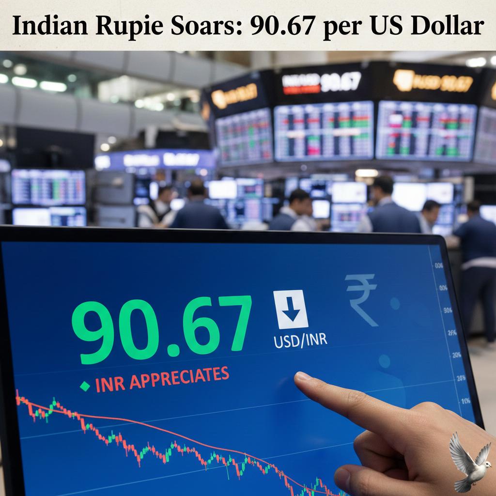 Indian Rupee appreciates to 90.67 per US Dollar