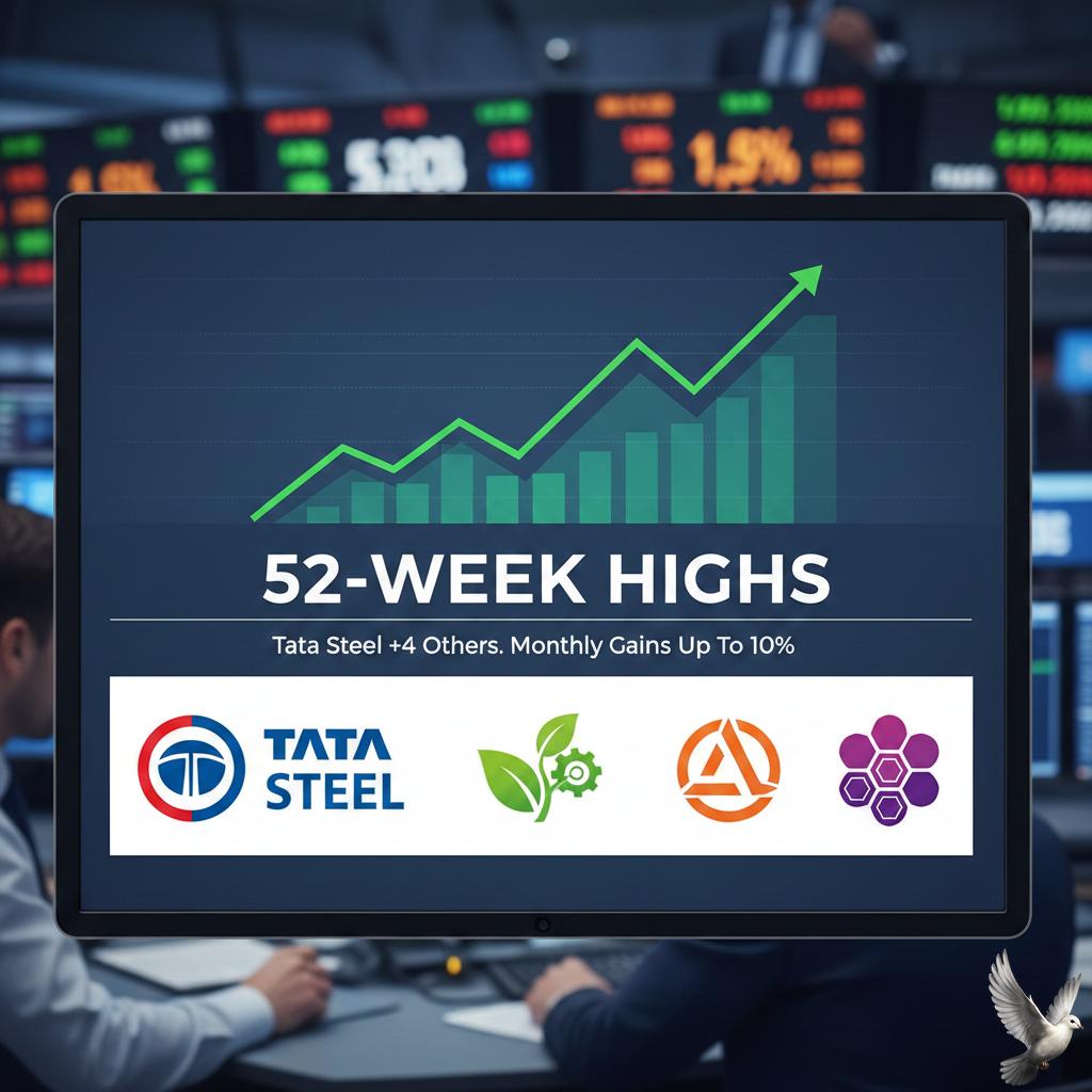 Tata Steel and four other stocks reach 52-week highs following monthly gains of up to 10%.