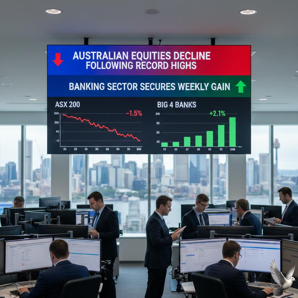 Australian Equities Decline Following Record Highs While Banking Sector Secures Weekly Gain