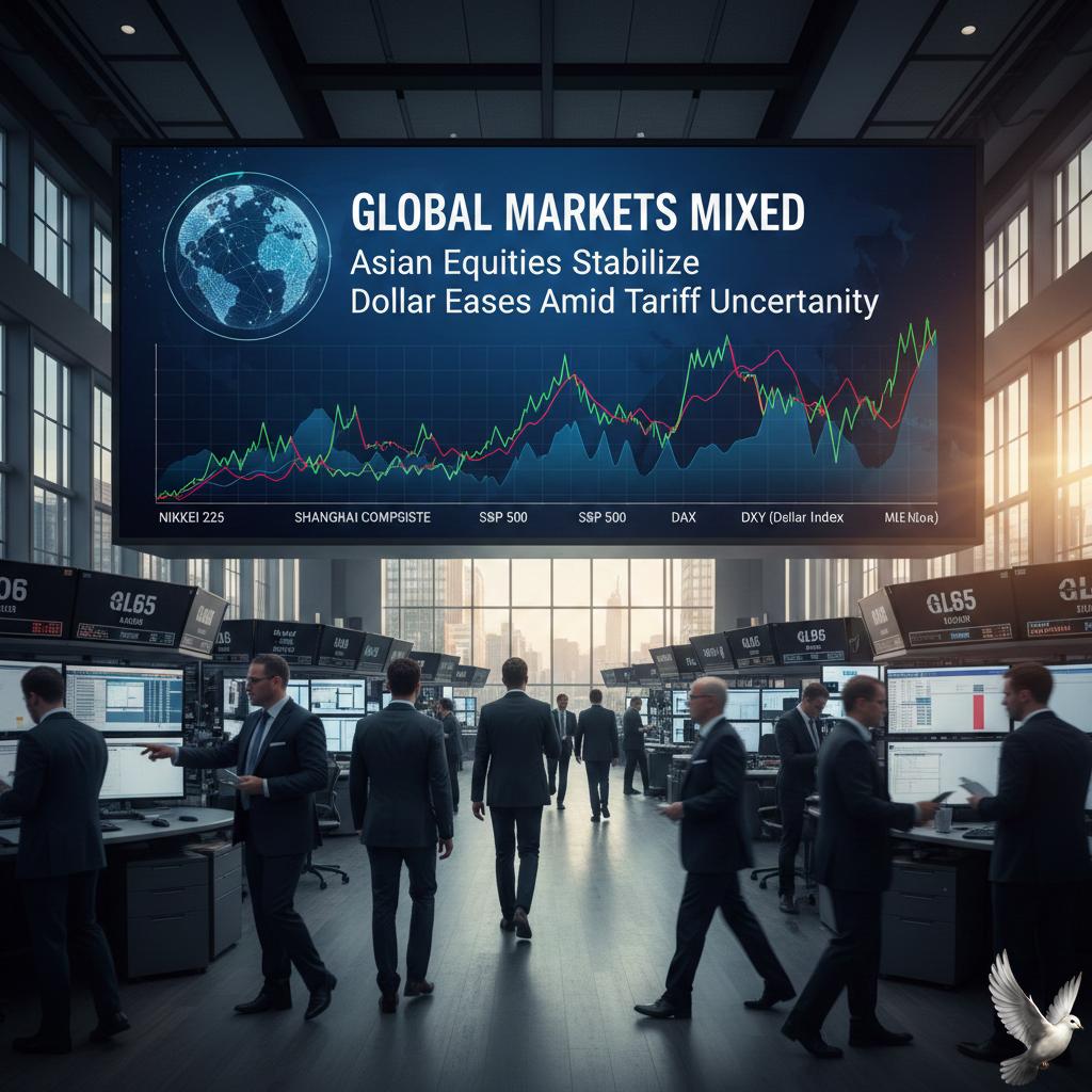 Global Markets Mixed as Asian Equities Stabilize and Dollar Eases Amid Tariff Uncertainty
