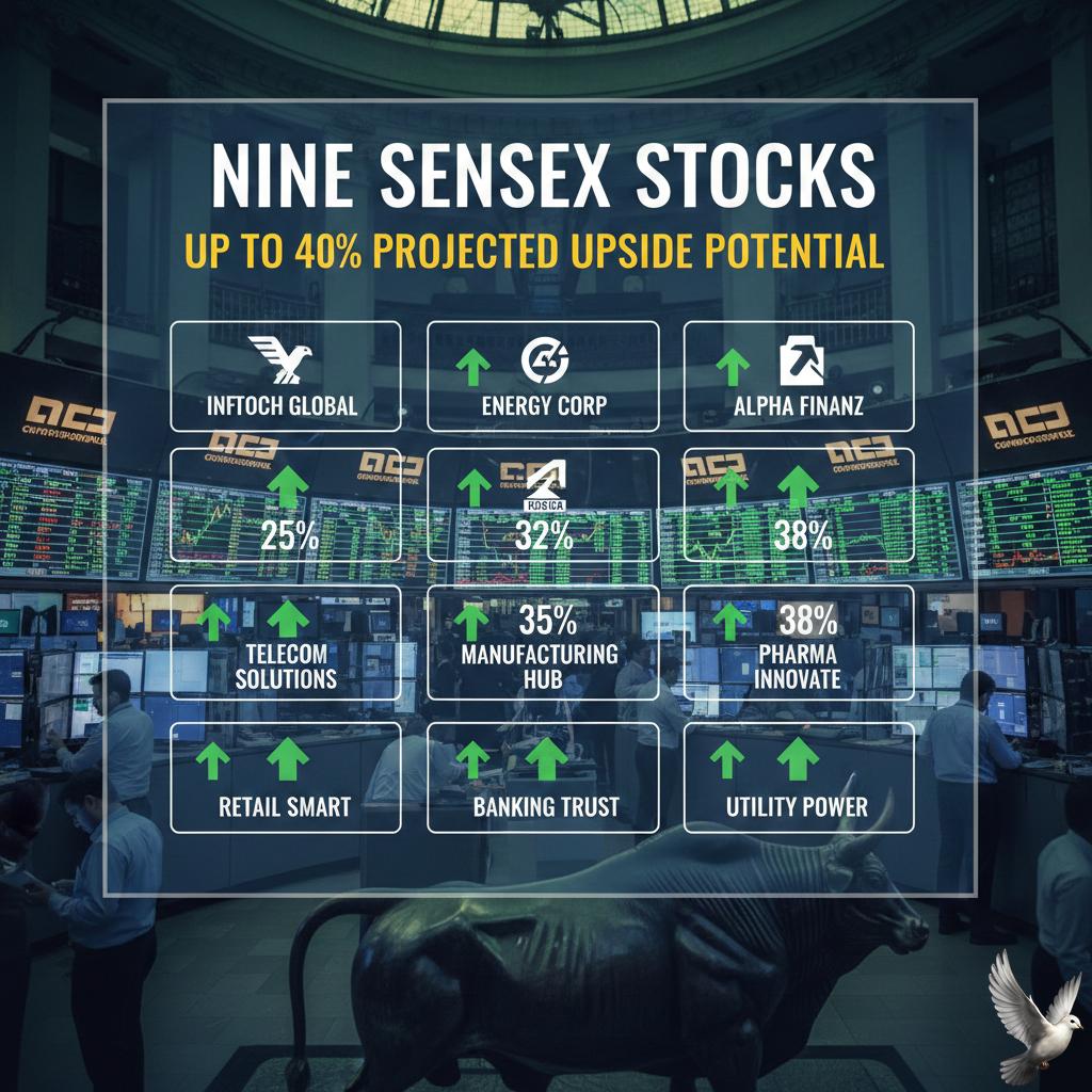 Nine Sensex stocks with up to 40% projected upside potential