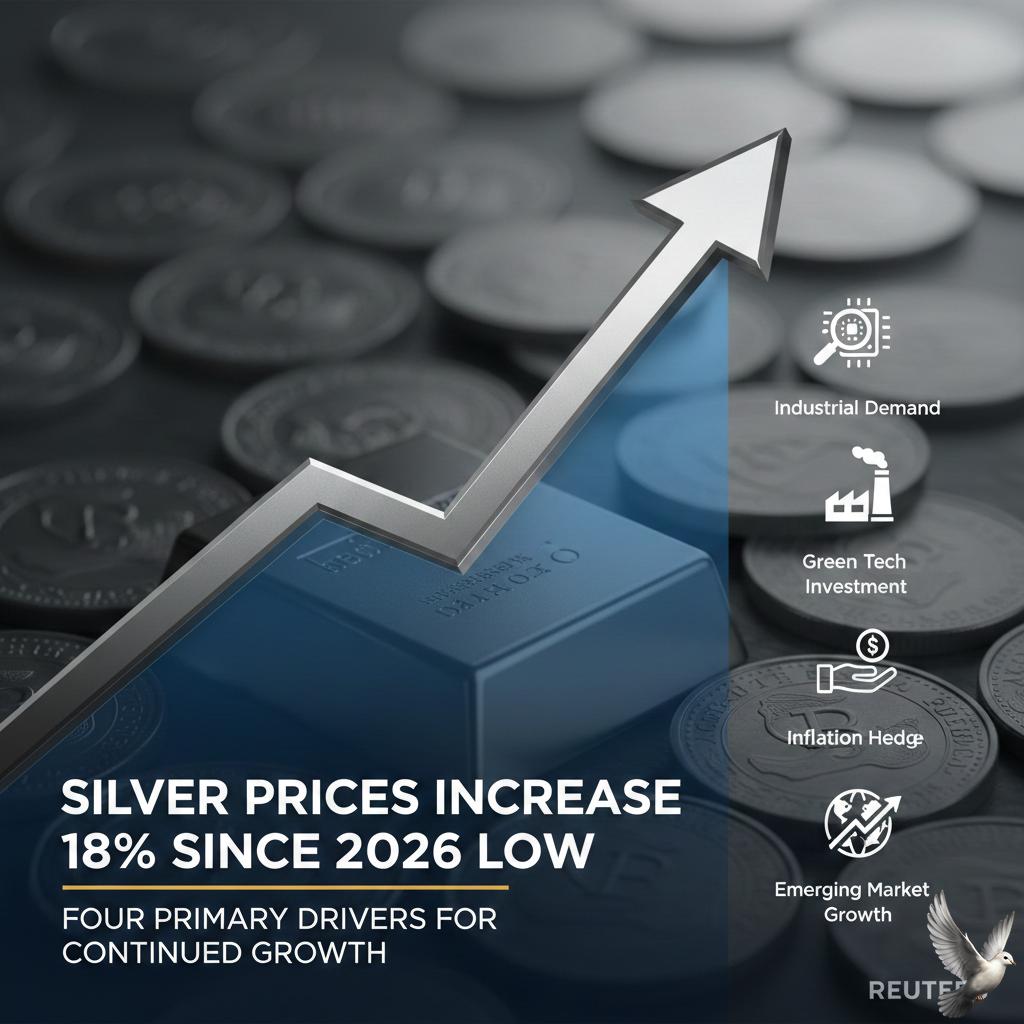Silver Prices Increase 18% Since 2026 Low with Four Primary Drivers for Continued Growth