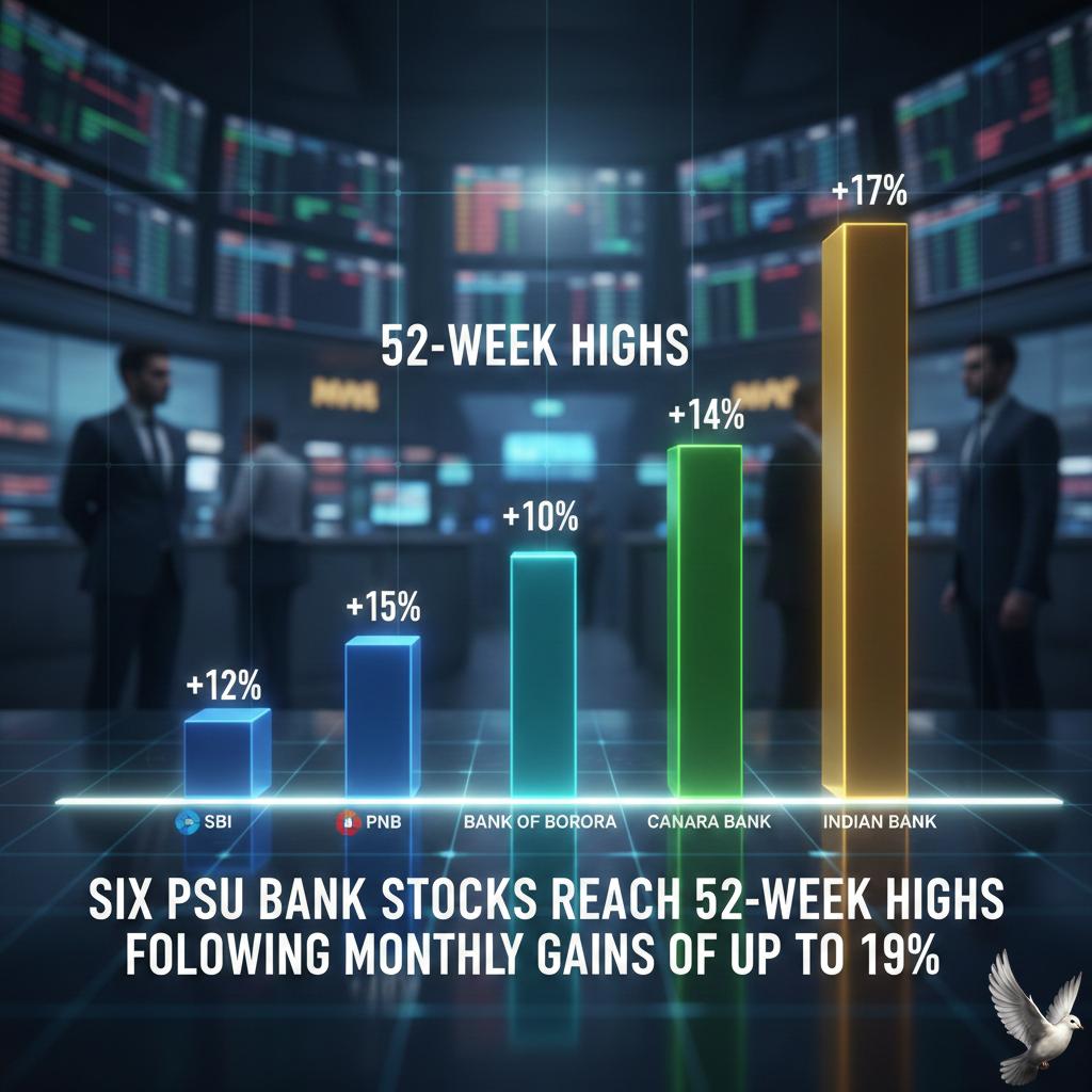 Six PSU Bank Stocks Reach 52-Week Highs Following Monthly Gains of Up to 19%
