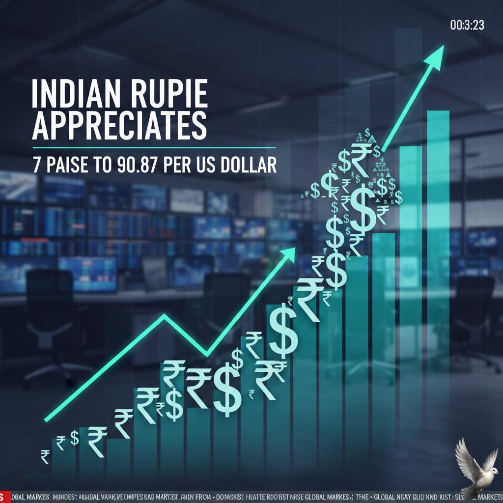 Indian Rupee Appreciates 7 Paise to 90.87 per US Dollar