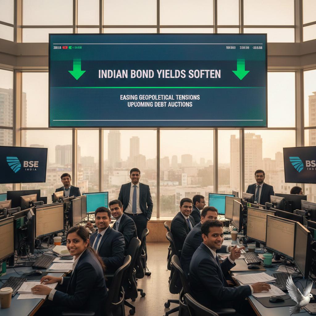 Indian Bond Yields Soften Amid Easing Geopolitical Tensions and Upcoming Debt Auctions