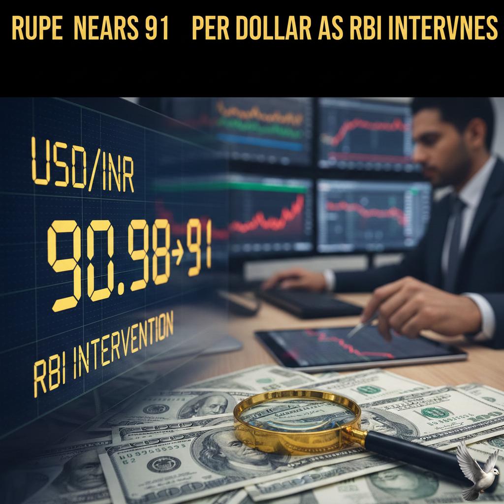 **Rupee Nears 91 per Dollar as RBI Intervenes to Stabilize Exchange Rate**
