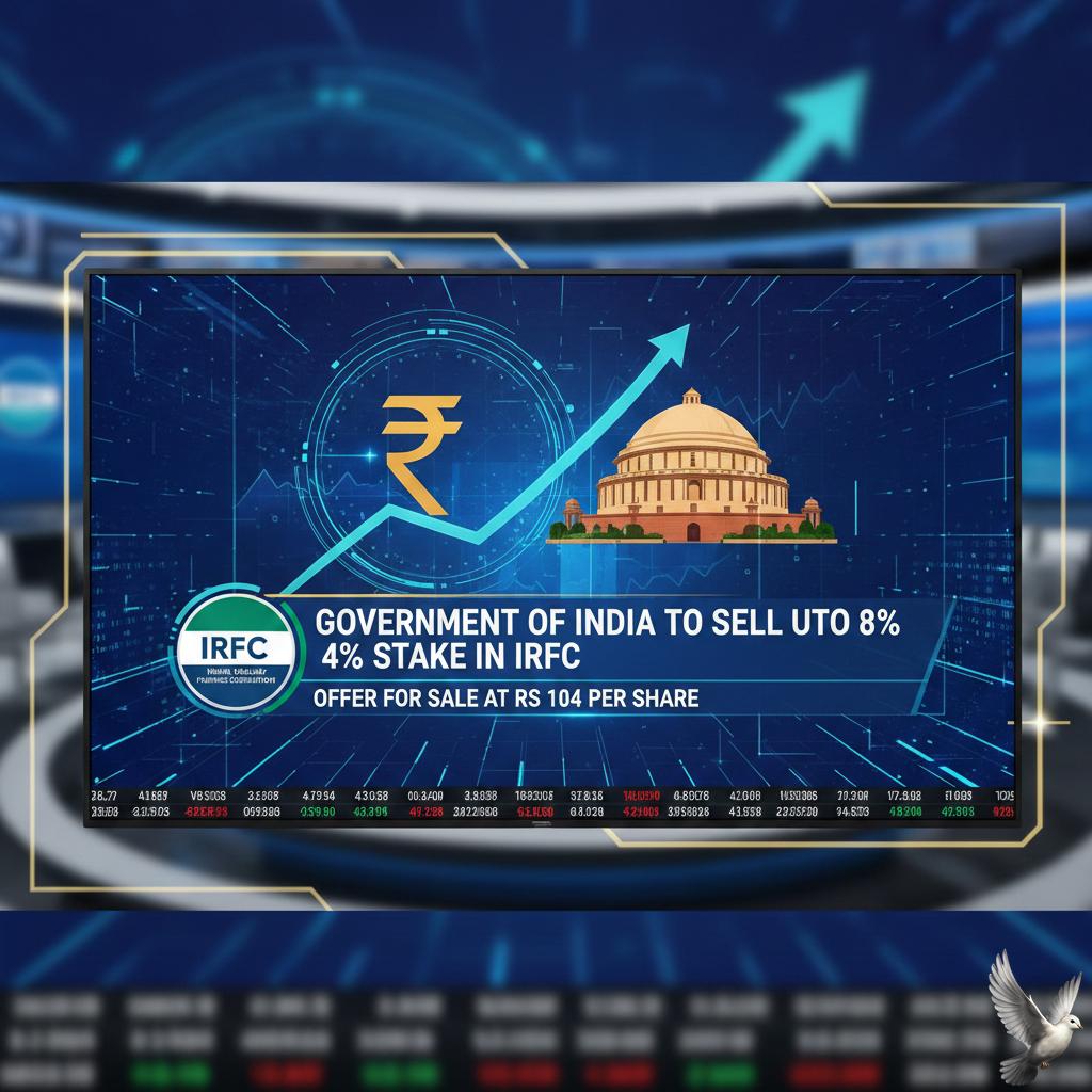 Government of India to Sell Up to 4% Stake in IRFC via Offer for Sale at Rs 104 per Share