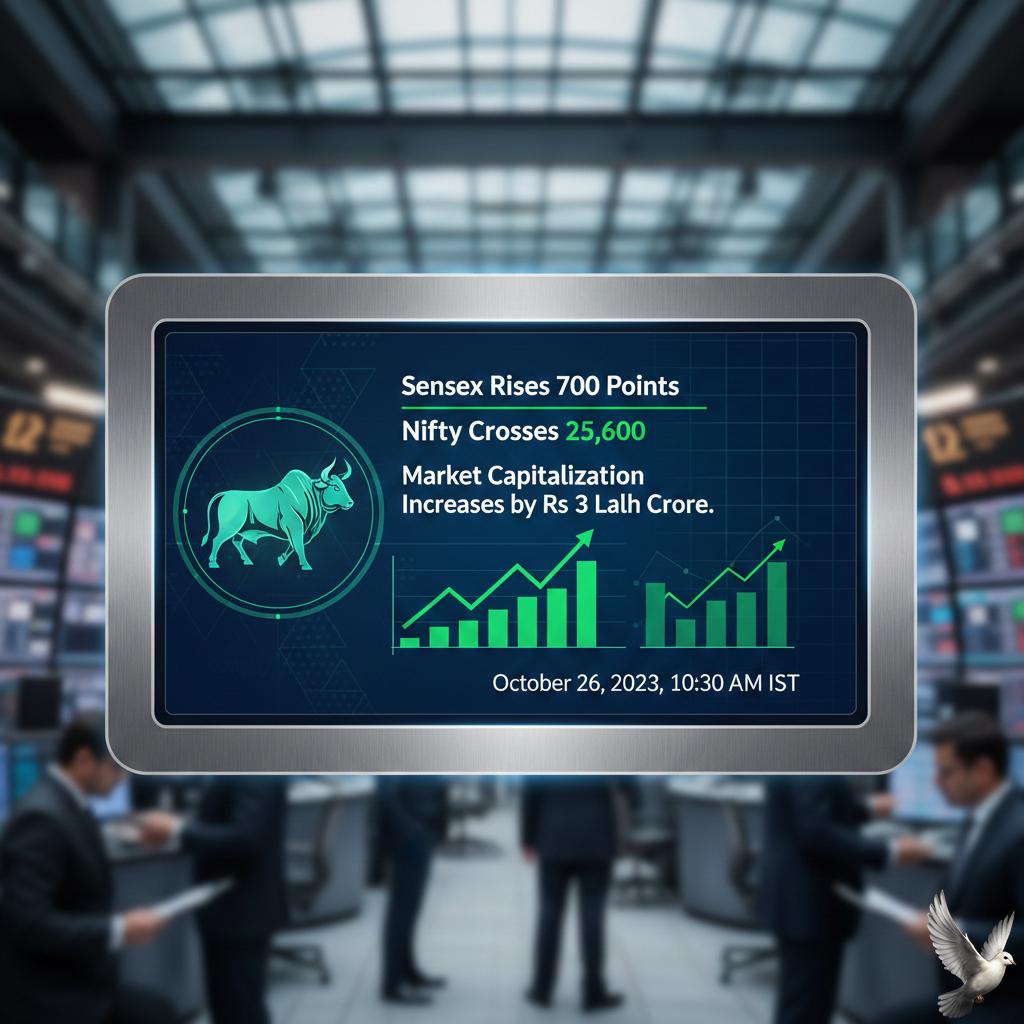 Sensex Rises 700 Points and Nifty Crosses 25,600 as Market Capitalization Increases by Rs 3 Lakh Crore
