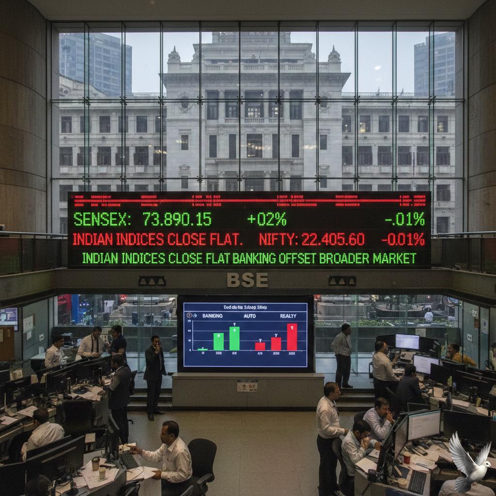 Indian Indices Close Flat as Banking Sector Gains Offset Broader Market Rally