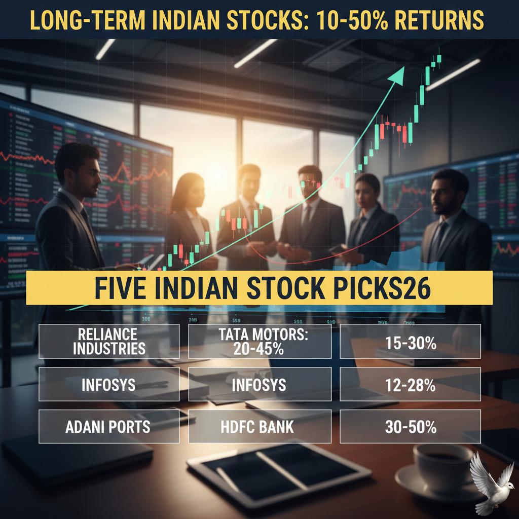 Five long-term Indian stock picks for 2026 with projected returns of 10-50%.