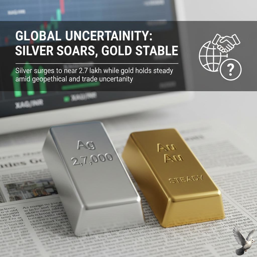 **Silver Surges to Near 2.7 Lakh While Gold Holds Steady Amid Geopolitical and Trade Uncertainty**