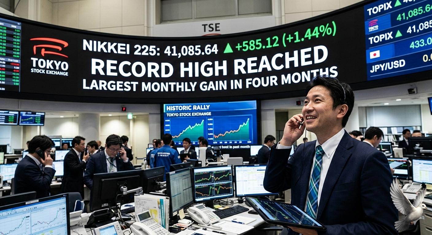 Nikkei 225 Reaches Record High Following Largest Monthly Gain in Four Months